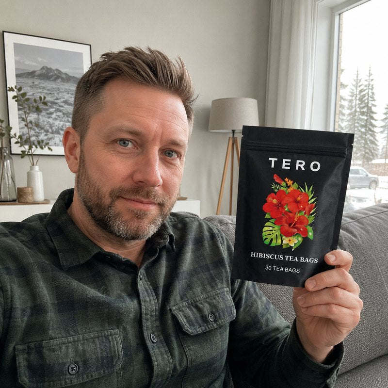 A cup of TERO hibiscus tea at home