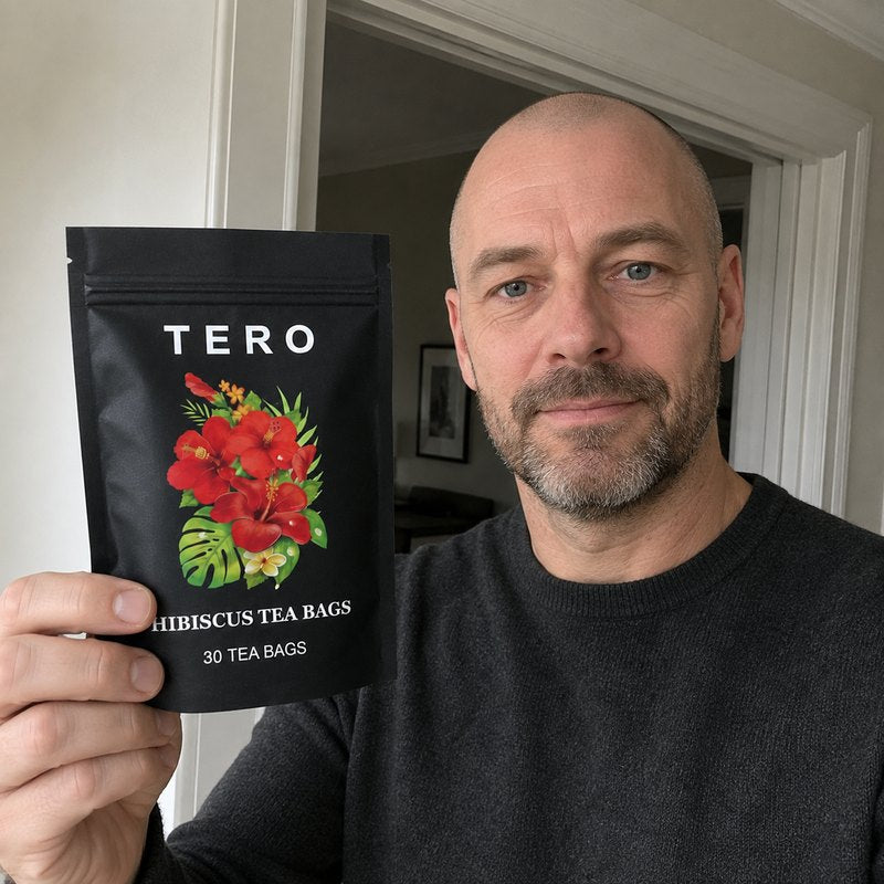 A cup of TERO hibiscus tea at home
