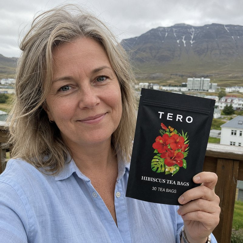 A cup of TERO hibiscus tea at home