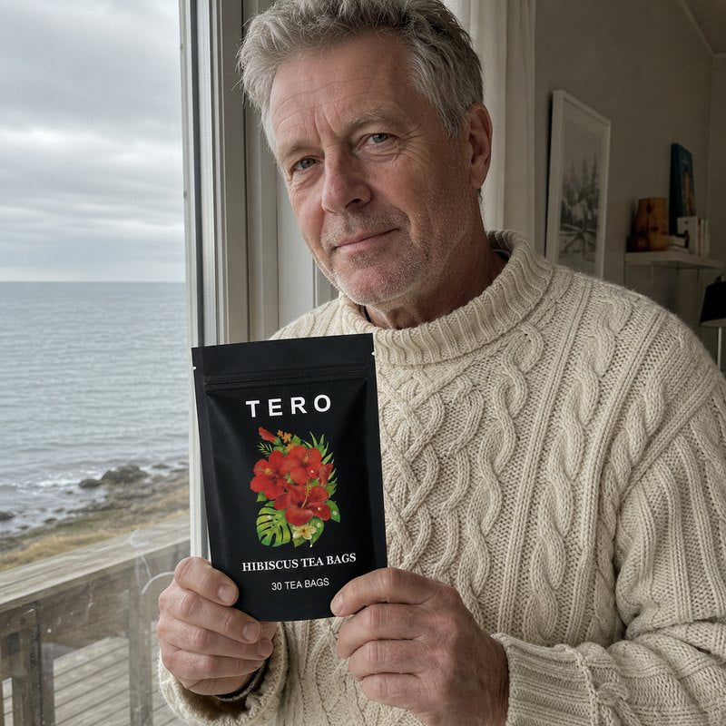 A cup of TERO hibiscus tea at home