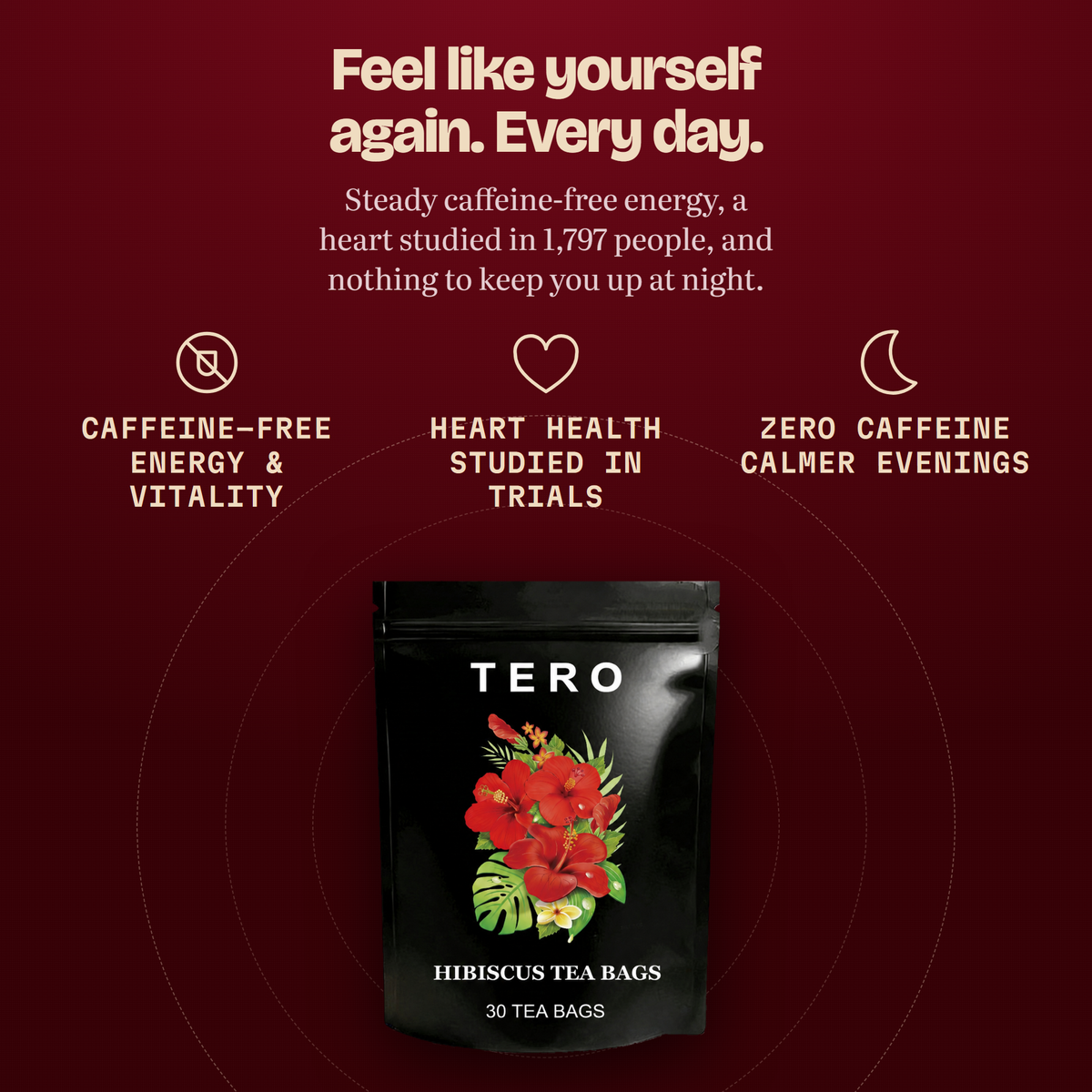 Feel like yourself again every day: caffeine-free energy, heart health studied in trials, calmer evenings