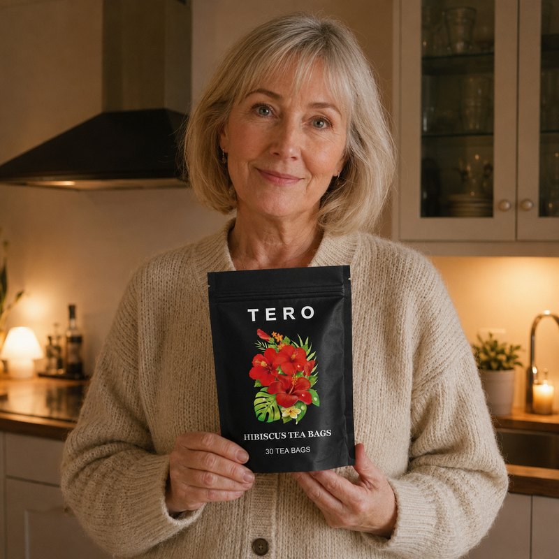 A cup of TERO hibiscus tea at home