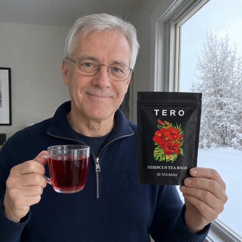 A cup of TERO hibiscus tea at home