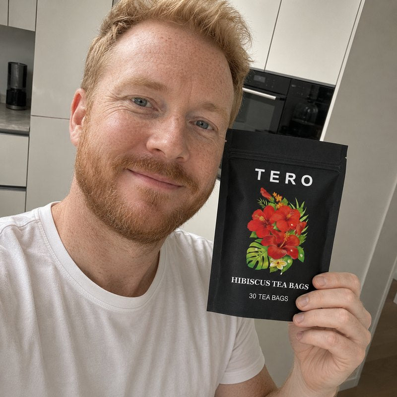 A cup of TERO hibiscus tea at home